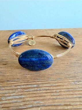 Bourbon & Boweties Gold Wire Bangle Bracelet with Blue Lapis Stones